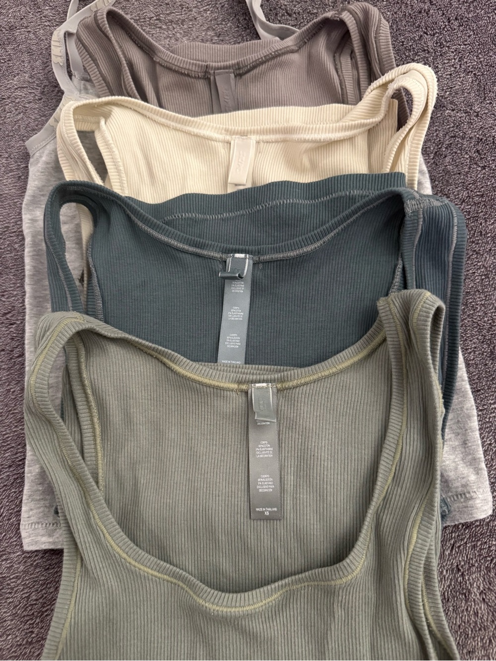 SKIMS Ribbed Scoop Tank Tops - Olive, Teal, Cream, Gray, Taupe (5-Pack)